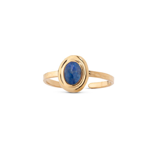 Chaseldor Lisa Gold Navy Blue Natural Stone Gold Plated Steel Women's Ring