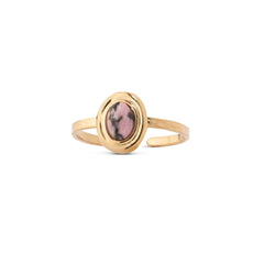 Chaseldor Lisa Gold Pink Black Natural Stone Gold Plated Steel Women's Ring