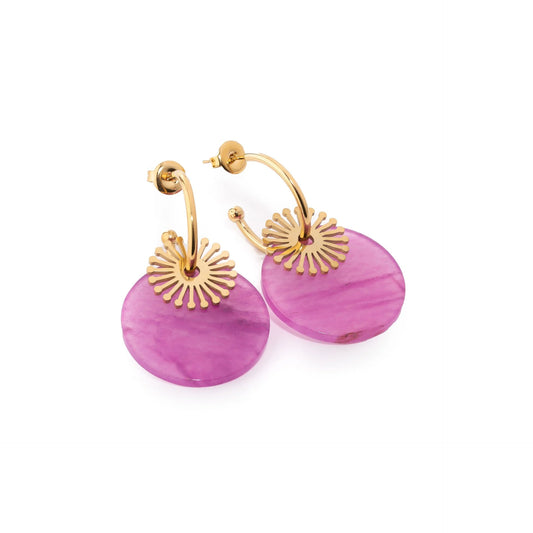 Chaseldor Maki Pink Natural Stone Gold Plated Steel Women Earrings