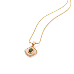 Chaseldor Quadrilateral Mother of Pearl Green Stone Necklace