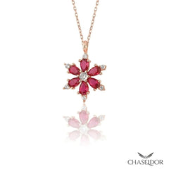 Chaseldor Red Stone Star Flower Necklace