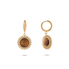 Chaseldor Sun Brown Natural Stone Steel Women's Earrings
