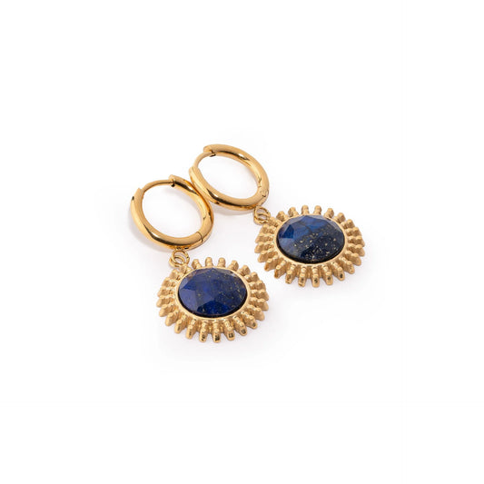 Chaseldor Sun Gold Navy Blue Natural Stone Gold Plated Steel Women Earrings