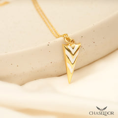 Chaseldor Triangle White Striped Silver Necklace