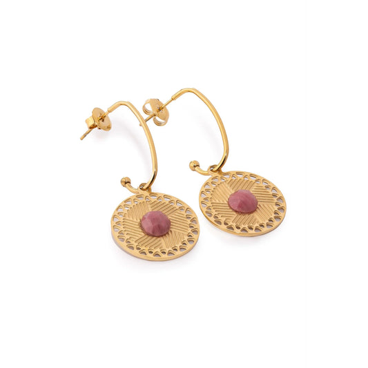 Chaseldor Zeni Gold Pink Natural Stone Gold Plated Steel Women Earrings