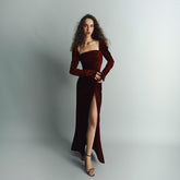 Alia Studio Contessa Elbise in Velvet Kırmızı
