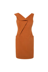 Femponiq Asymmetric Lapel Tailored Cotton Dress (Burnt Orange)