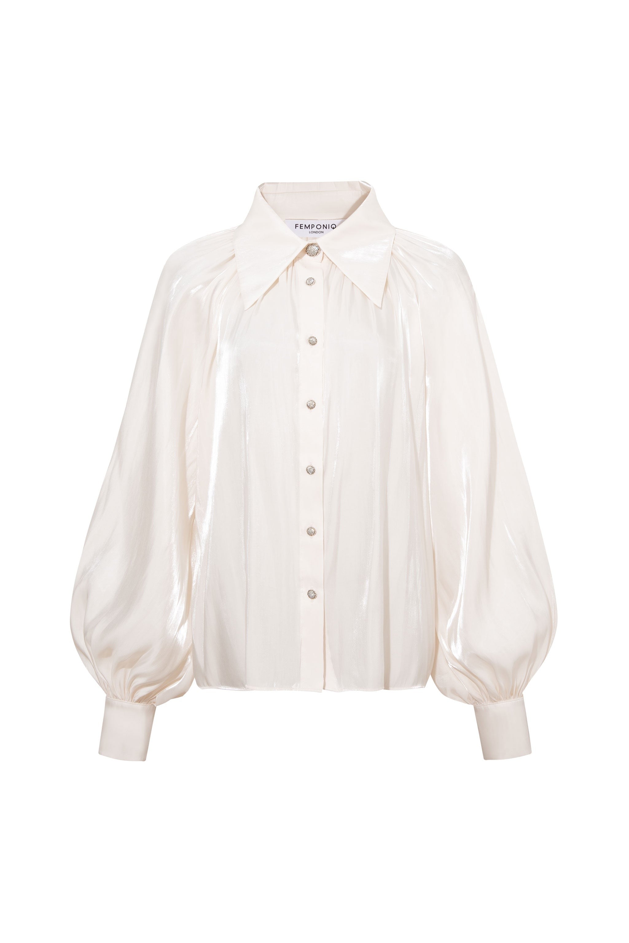 Femponiq Gathered Neck Voluminous Raglan Sleeve Shirt (Pearl White)