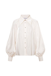 Femponiq Gathered Neck Voluminous Raglan Sleeve Shirt (Pearl White)