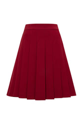 Femponiq High-Waisted Pleated Above-the-Knee Skirt (Wine Red)