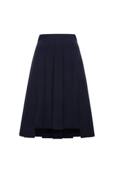 Femponiq High-Waisted Pleated Midi Skirt with Asymmetric Slits (Navy)