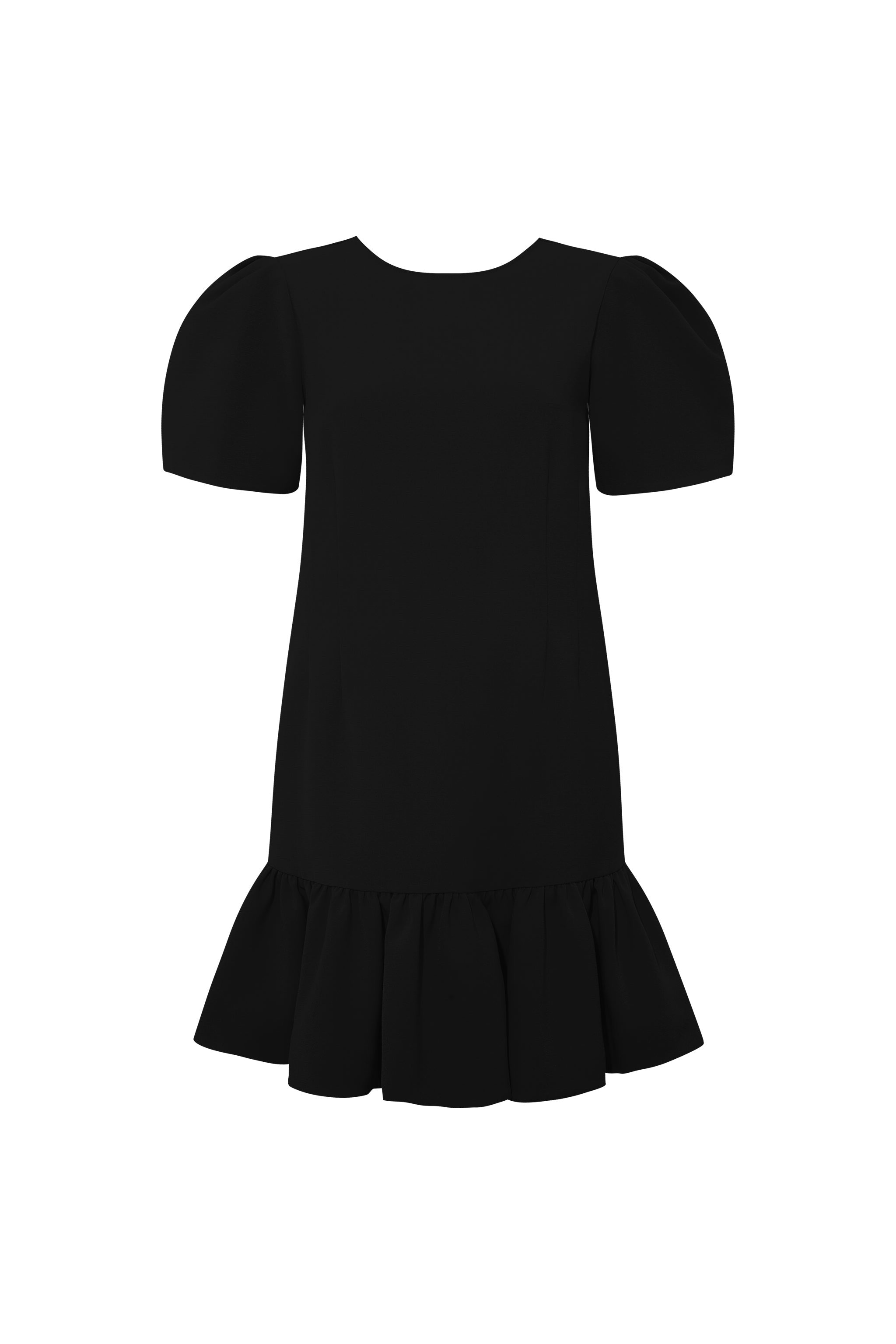 Femponiq London Pleated Shoulder Black Peplum Hem Dress