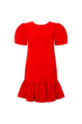 Femponiq London Pleated Shoulder Peplum Hem Cady Dress (Watermelon Red)