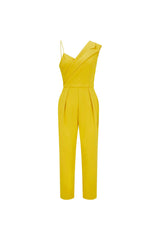 Femponiq Peak Lapel Tailored Crepe Jumpsuit (Mustard Yellow)