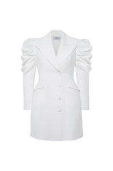 Femponiq Tailored Draped Sleeved White Blazer Dress