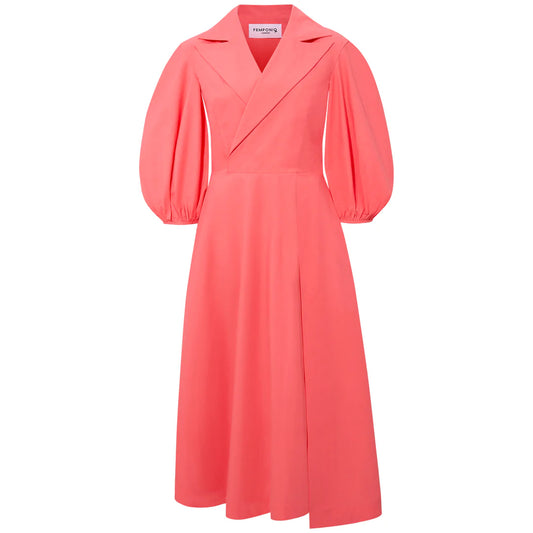 Femponiq Wide Lapel Asymmetric Cotton Dress (Rouge Pink)