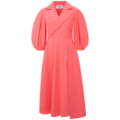 Femponiq Wide Lapel Asymmetric Cotton Dress (Rouge Pink)