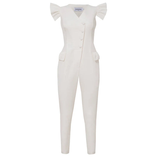 Femponiq Ruffled Sleeve Tailored Jumpsuit (White)