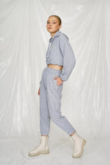 Wear Three Points Gri Cropped Hoodie