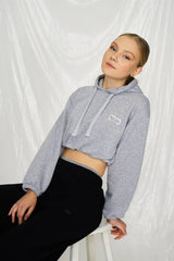 Wear Three Points Gri Cropped Hoodie