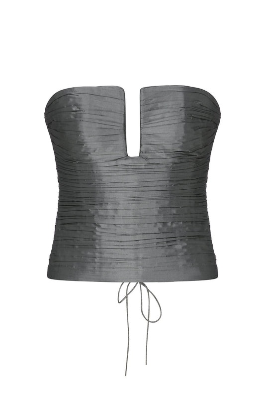 Esra Adıgüzel Haze - Gray Taffeta Bustier with Drape Detail