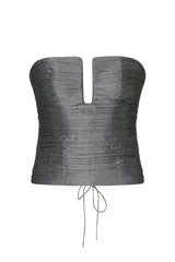 Esra Adıgüzel Haze – Gray Taffeta Bustier with Drape Detail