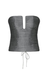 Esra Adıgüzel Haze - Gray Taffeta Bustier with Drape Detail