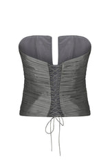 Esra Adıgüzel Haze - Gray Taffeta Bustier with Drape Detail