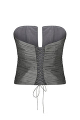 Haze – Drape Detailed Grey Taffeta Bustier