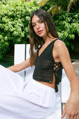 Handarte Los Angeles El Örgüsü Siyah V Yaka Crop