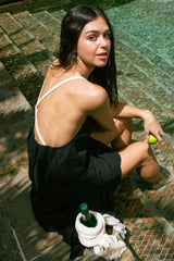 Handarte Los Angeles Sırt Çapraz Siyah Müslin Kibele Elbise