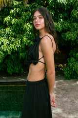 Handarte Los Angeles Siyah Büzgülü İpli Şile Bezi Crop