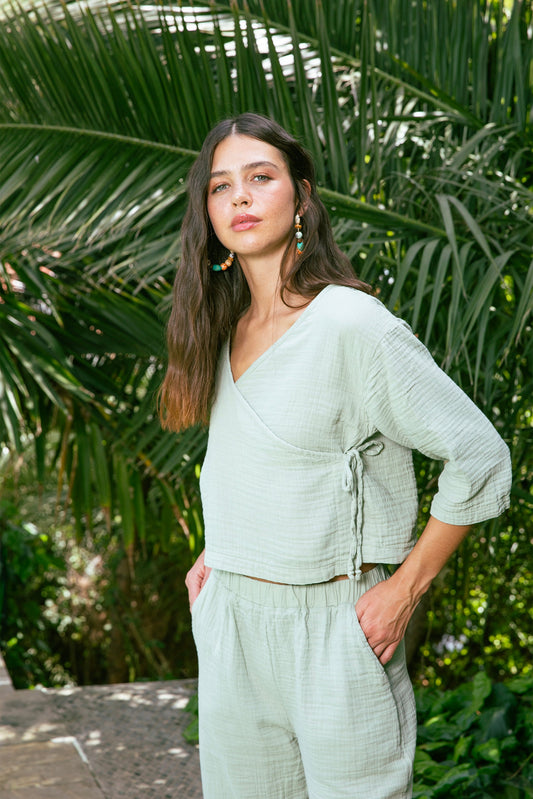 Handarte Los Angeles Mint Yeşili Wrap Top