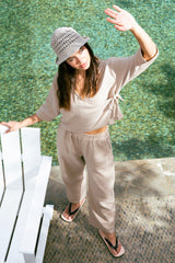 Handarte Los Angeles Bej Müslin Wrap Top