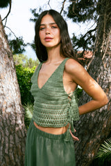 Handarte Los Angeles El Örgüsü Yeşil V Yaka Crop