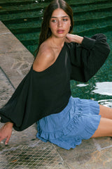 Handarte Los Angeles Manşetli Siyah Müslin Crop