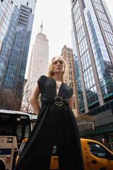 Colección Tansu New York Adjustable Glitter Belt Detailed Black Jumpsuit