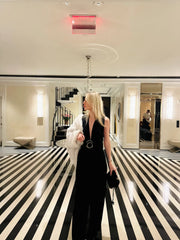 Colección Tansu New York Adjustable Glitter Belt Detailed Black Maxi Dress