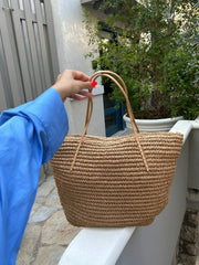Loventa Harmony Zippered Straw Bag Camel