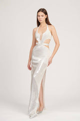 Saléa Glow Sequin Detail Long Dress With Slit
