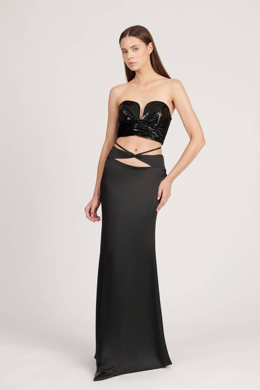 Saléa Star Cut-Out Detail Silk Satin Midi Skirts