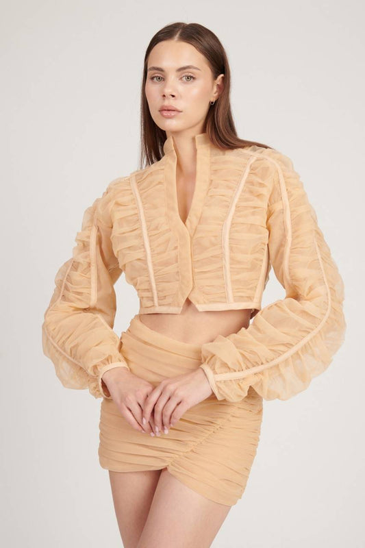 Saléa Cloudy Tulle Draped Crop Jacket