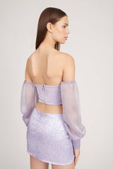 Saléa Gilded Top With Chiffen Sleeves And Draped Details