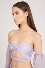 Saléa Gilded Top With Chiffen Sleeves And Draped Details