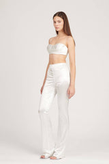 Saléa Shiny High Waist Trousers With Flared Stone Details