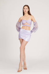 Saléa Gilded Top With Chiffen Sleeves And Draped Details