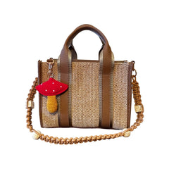 EYNACO City Bag Medium Wicker Beige MUSHROOM Mink Hand Knitted Hanger