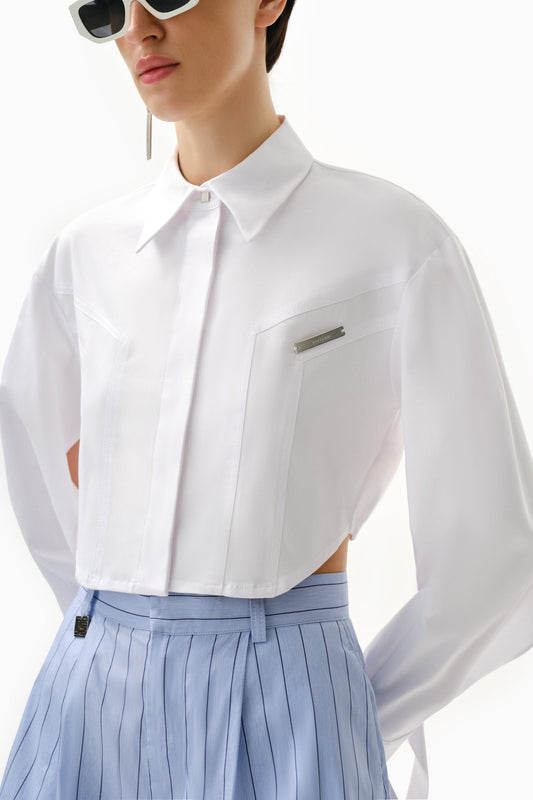 Knitology KNTLGY Beyaz Dokuma Crop Gömlek