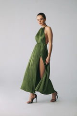 Esra Adıgüzel LINA – Halter Neck Backless Midi Dress with Draped Details