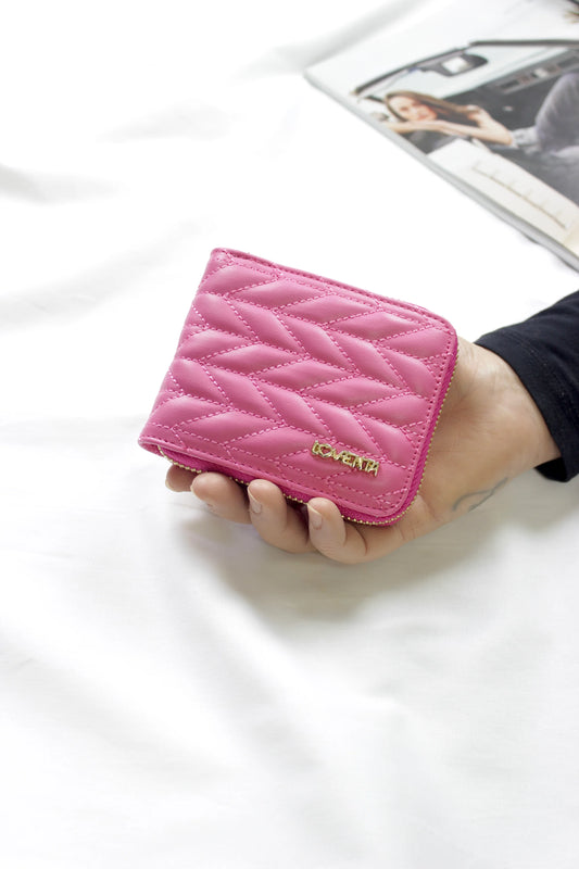 Loventa İşlemeli Fermuarlı Cüzdan - Beleni Fuşya